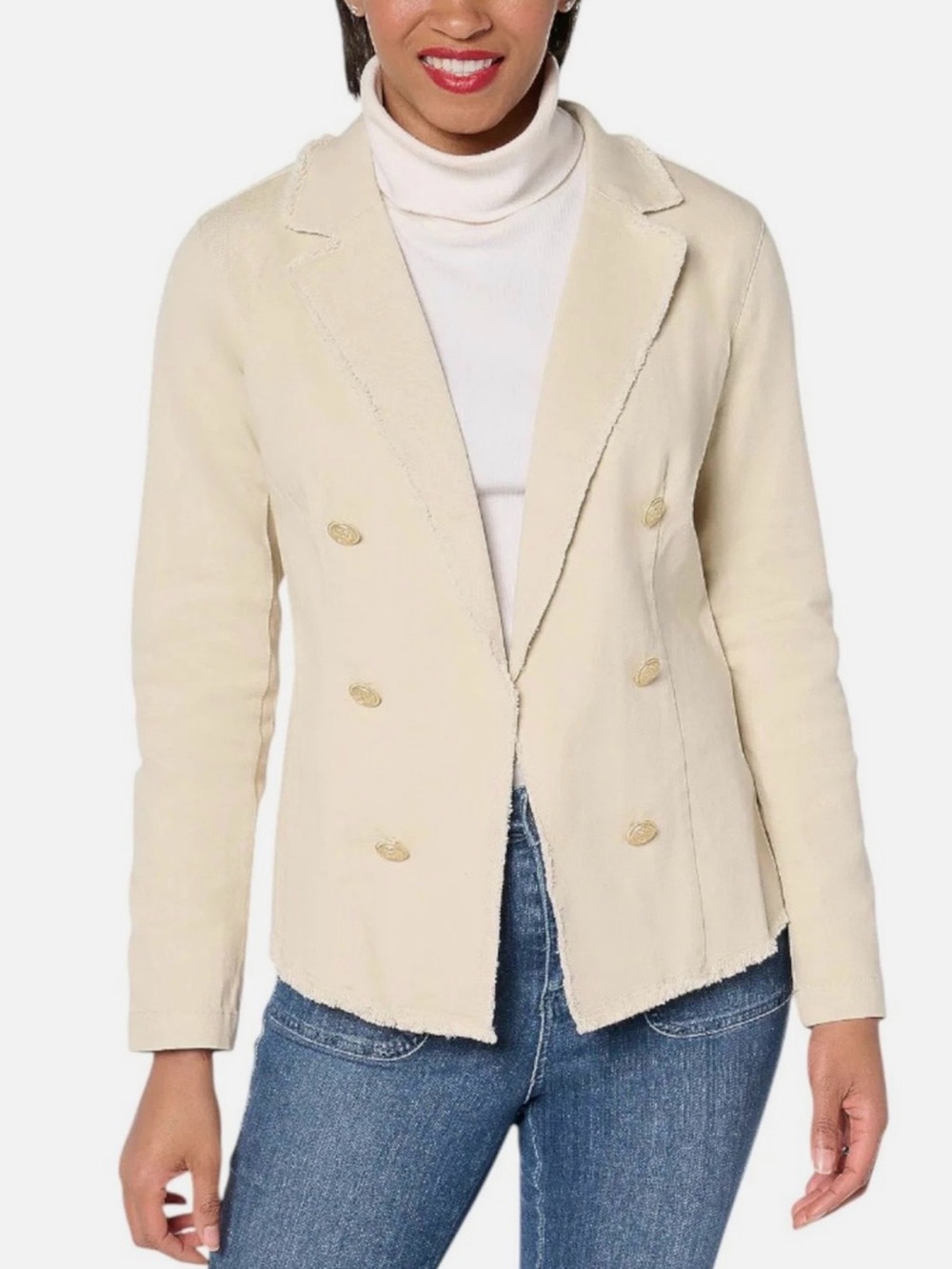 Belle by Kim Gravel Twill Front Knit Back Nautical Jacket in Sand Bar Size M